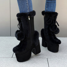 Load image into Gallery viewer, Women's Mid-Calf Chunky Heel Furry Boots – Suede Platform Winter Boots