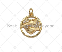 Load image into Gallery viewer, CZ Micro Pave Hug Heart On Round Ring Shape Pendant/Charm,CZ 14K Dainty Gold Charm, Necklace Bracelet Charm Pendant,16x19mm,Sku#CP18