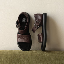 Load image into Gallery viewer, Women's Washed Leather Platform Sandals | Two-Strap Buckle Open-Toe Flats