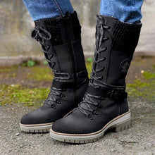 Load image into Gallery viewer, Women's Round-Toe Square-Heel Buckle Boots | Knit-Mesh Dr Martens-Style Ankle Boots