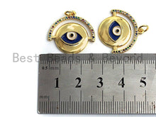 Load image into Gallery viewer, Colorful CZ Micro Pave Round With Cobalt Evil Eye Charm Pendant, Round Coin Shaped Pave Pendant, Gold plated, 22x22mm, Sku#F901