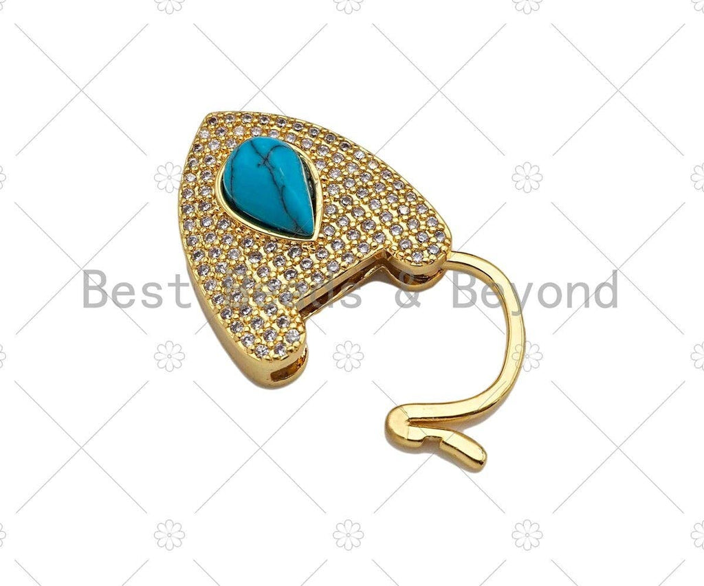 CZ Micro Pave Turquoise Padlock Clasp Charms, Heart CZ Padlock Clasp, Heart Chain Connector, Padlock Necklace Charms, 25x18mm, Sku#K160