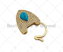 Load image into Gallery viewer, CZ Micro Pave Turquoise Padlock Clasp Charms, Heart CZ Padlock Clasp, Heart Chain Connector, Padlock Necklace Charms, 25x18mm, Sku#K160