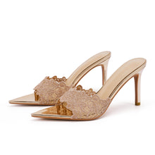 Load image into Gallery viewer, Pointed-Toe Stiletto Heel Lace Mules