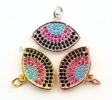 Load image into Gallery viewer, CZ Micro Pave Turqupise Fuchsia Evil Eye Pendant/Charm, Cubic Zirconia Pendant, 17x17mm, CZ Charms, sku#F37
