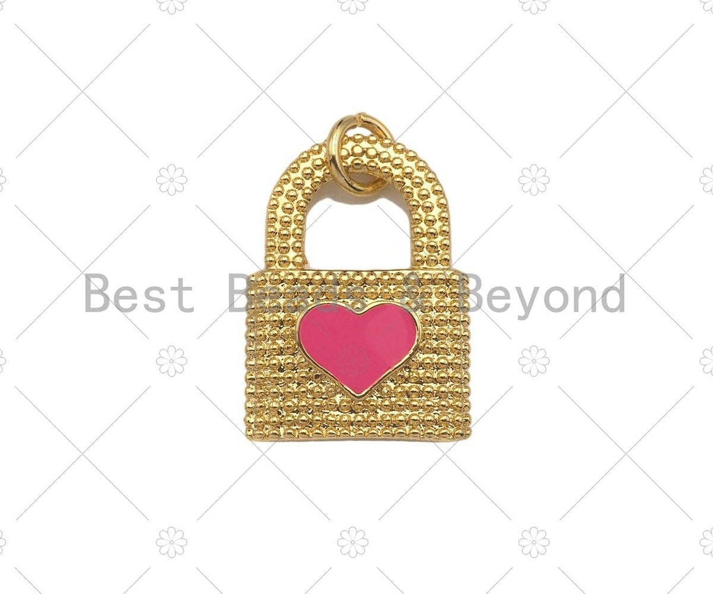 Colorful Enamel Heart On Lock Shape Pendant, Enamel Pendant Jewelry Findings,22x16mm,Sku#L559