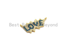 Load image into Gallery viewer, CZ Micro Pave Cobalt/Fuchsia/Green/Black LOVE Pendant/Connector, CZ Pave Pendant, Gold plated, 12x25mm ,sku#F654