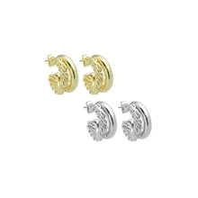 Load image into Gallery viewer, Gold Silver Two Lines Huggie Earrings, Sku#LD567
