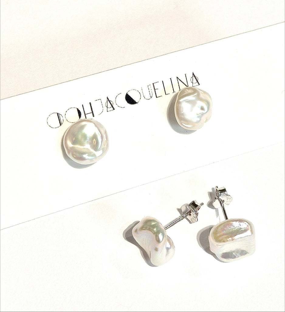 Genuine pearl stud earrings