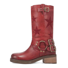 Load image into Gallery viewer, Women's Stitched Belt Buckle Ankle Boots – Chunky Low Heel, Round Toe, Slip-On