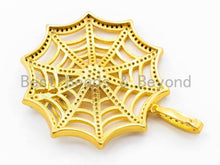 Load image into Gallery viewer, CZ Micro Pave Spide Web Pendant, CZ Spider Halloween Charm, Silver/Gold/Rose Gold/Gunmetal Color, 37x46mm, 1pc,SKU#F299