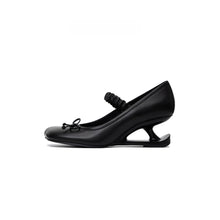 Load image into Gallery viewer, Women's Square Heel Leather Pumps with Bow Accent - Genuine Leather Mid Heel Shoes