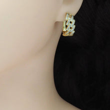 Load image into Gallery viewer, Gold Silver Baguette CZ Link Huggie Earrings, Sku#A144
