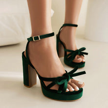 Load image into Gallery viewer, Women's French-Style Open-Toe Block Heel Sandals – Bow-Cutout Strappy Buckle Design