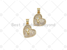 Load image into Gallery viewer, CZ Key On Heart Charm, Sku#LK542