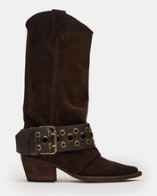 Load image into Gallery viewer, Women's Chunky Heel Ankle Boots – Pointed Toe Slip-On with Buckle Detail | Dark Brown