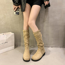 Load image into Gallery viewer, Women's Slim-Fit High-Top Chunky Heel Boots | Suede Buckle Slip-On | Fall Winter