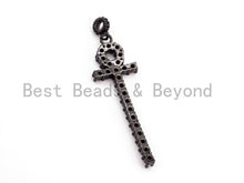 Load image into Gallery viewer, CZ Micro Pave Thin Ankh Cross Pendant, Cubic Zirconia Pendant, CZ Pave Focal Pendant/Charm, 17x51mm, 1pc, sku#F473