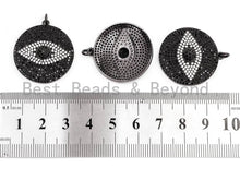 Load image into Gallery viewer, 26mm/36mm Black CZ Pave On Black Micro Pave Round Evil Eye on Disc Pendant, Cubic Zirconia Pendant, Sku#F372
