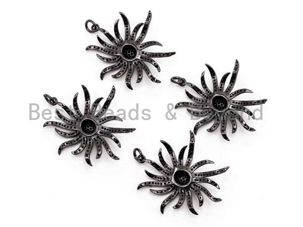 Black CZ Pave On Black Micro Pave Flower Charm Beads, Flower Beads,29x32mm, sku#F390/F352