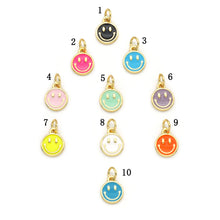 Load image into Gallery viewer, Colorful Enamel CZ Gold Cute Smile Face Charm, Sku#LX141