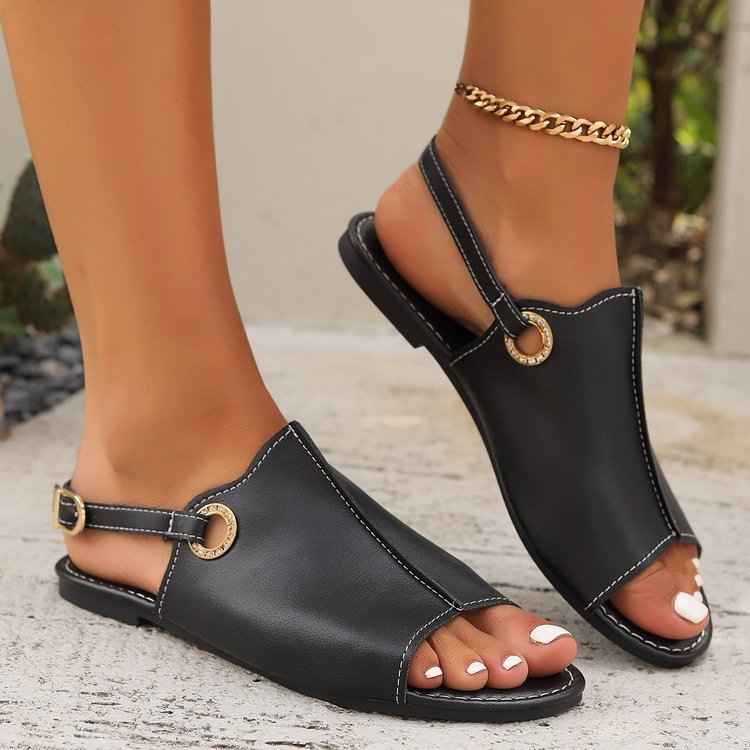 Peep-Toe Buckle Sandals
