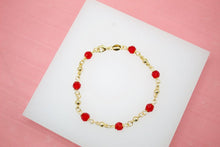 Load image into Gallery viewer, 18K Gold Filled Red And Gold Bead Bracelet Chain (I105)