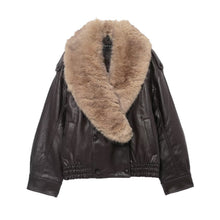 Load image into Gallery viewer, Women's Stylish And Elegant Faux Fur-Decorated Leather Jacket