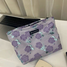 Load image into Gallery viewer, Floral Storage Pouch - Premium Cotton Cosmetic Bag with Nylon Lining