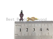 Load image into Gallery viewer, Fuchsia CZ Micro Pave Breast Cancer Awareness Ribbon Pendant/Charm, Bracelet Necklace Cubic Zirconia  AIDS Care Charm, 6x16mm,sku#X111