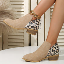 Load image into Gallery viewer, Women's Leopard Print Chunky Heel Boots | Pointed Toe Back Zipper Suede