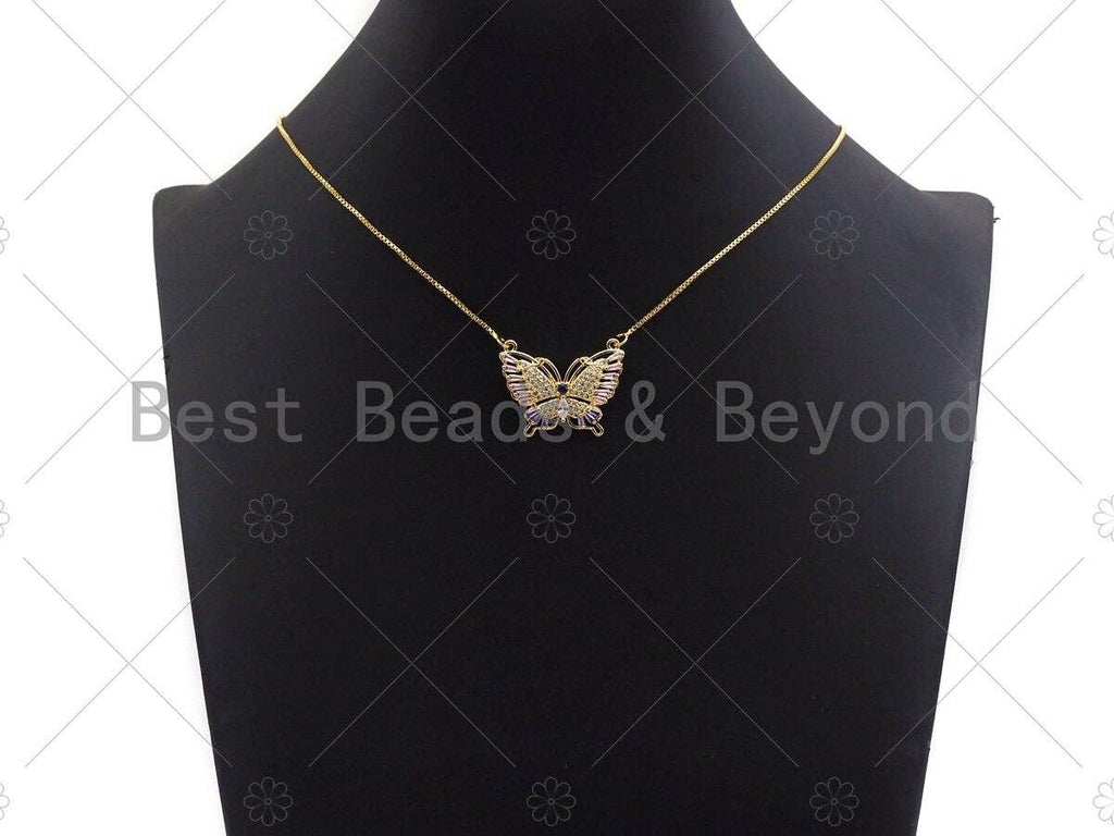 Purple CZ Micro Pave Butterfly Shape Pendant, Gold Plated Jewelry, Necklace Bracelet Charm Pendant, 22x29mm,sku#LD03