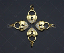 Load image into Gallery viewer, CZ Micro Pave Heart Lock Pendant, Heart Shape Charm, 18K Gold Lock Pendant,16x10mm, Sku#JL10
