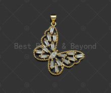 Load image into Gallery viewer, Gold Filled Baguette CZ Micro Pave Butterfly Shape Pendant, 18K Gold Filled Butterfly Charm, Necklace Bracelet Pendant,29x25mm,Sku#LD96C
