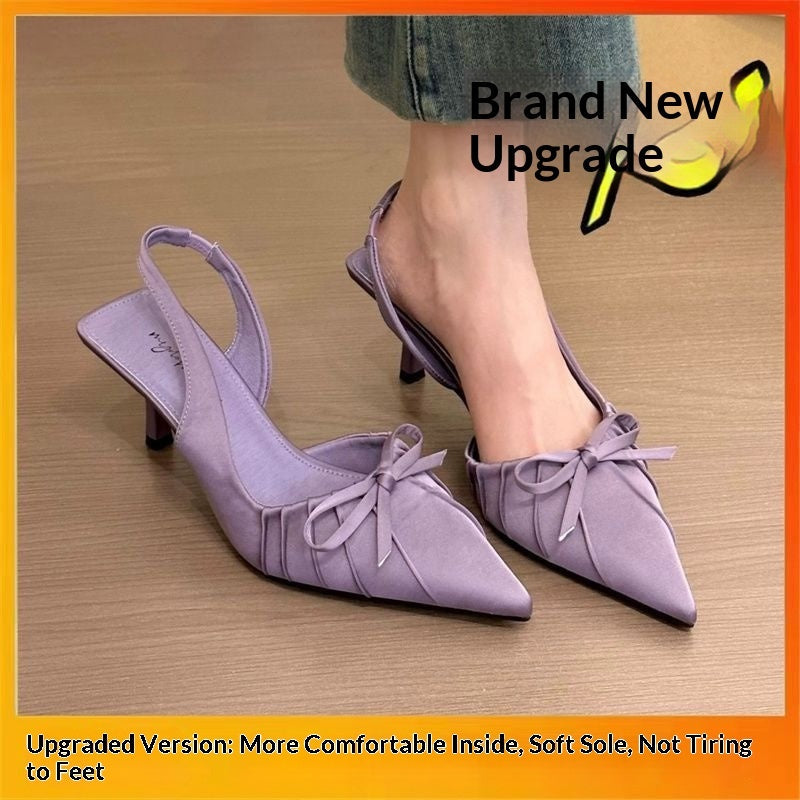 Women's Bow-Tie Pointed Toe Sandals - Elegant Pointed Toe Mid Heel Shoes