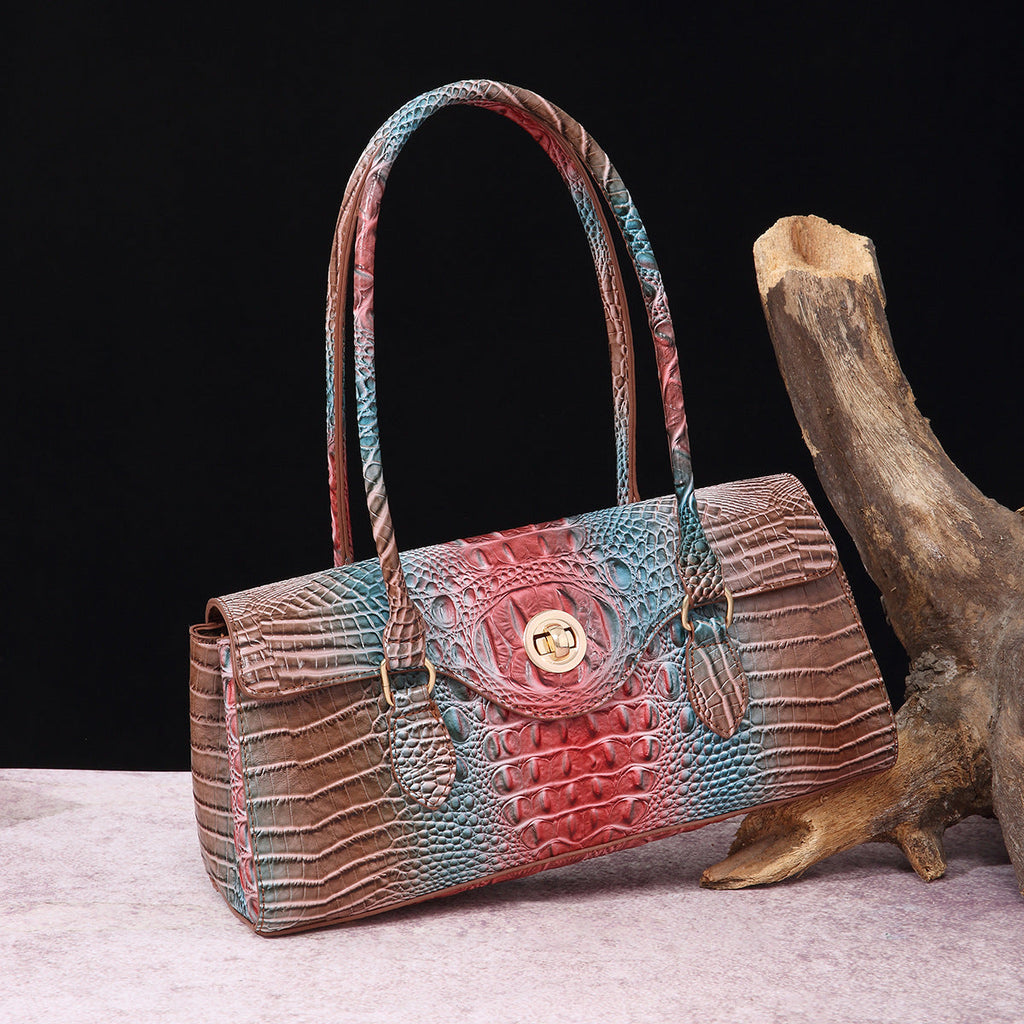 Women's Crocodile-Print Shoulder Tote Bag - Retro European Style PU Leather Handbag