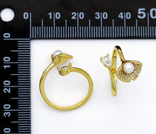 Load image into Gallery viewer, CZ Gold Tulip Flower Pearl Adjustable Ring, Sku#LD309