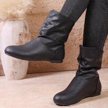 Load image into Gallery viewer, Women's Flat Ankle Boots – Wrinkled PU Leather Side Zipper | Black &amp; Brown
