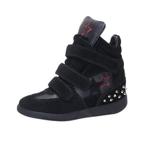 Load image into Gallery viewer, Women's Hidden-Heel Thick-Soled Casual High-Top Sneakers | Mesh Upper | Black &amp; Green
