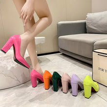 Load image into Gallery viewer, Women's Pointed-Toe Chunky Heel Pumps - Slip-On Block Heel Shoes