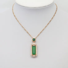 Load image into Gallery viewer, Gold CZ Green Jade Rectangle Bar Charm, Sku#LX347
