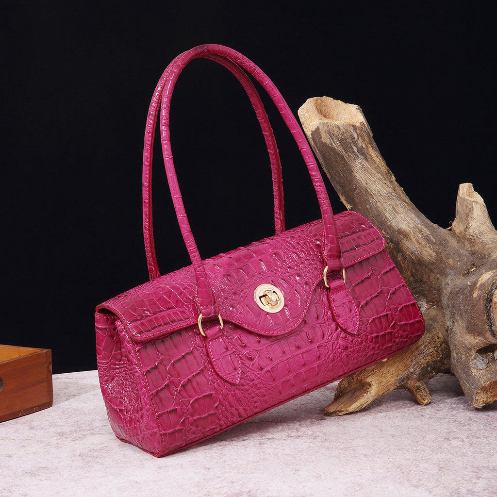 Women's Crocodile-Print Shoulder Tote Bag - Retro European Style PU Leather Handbag