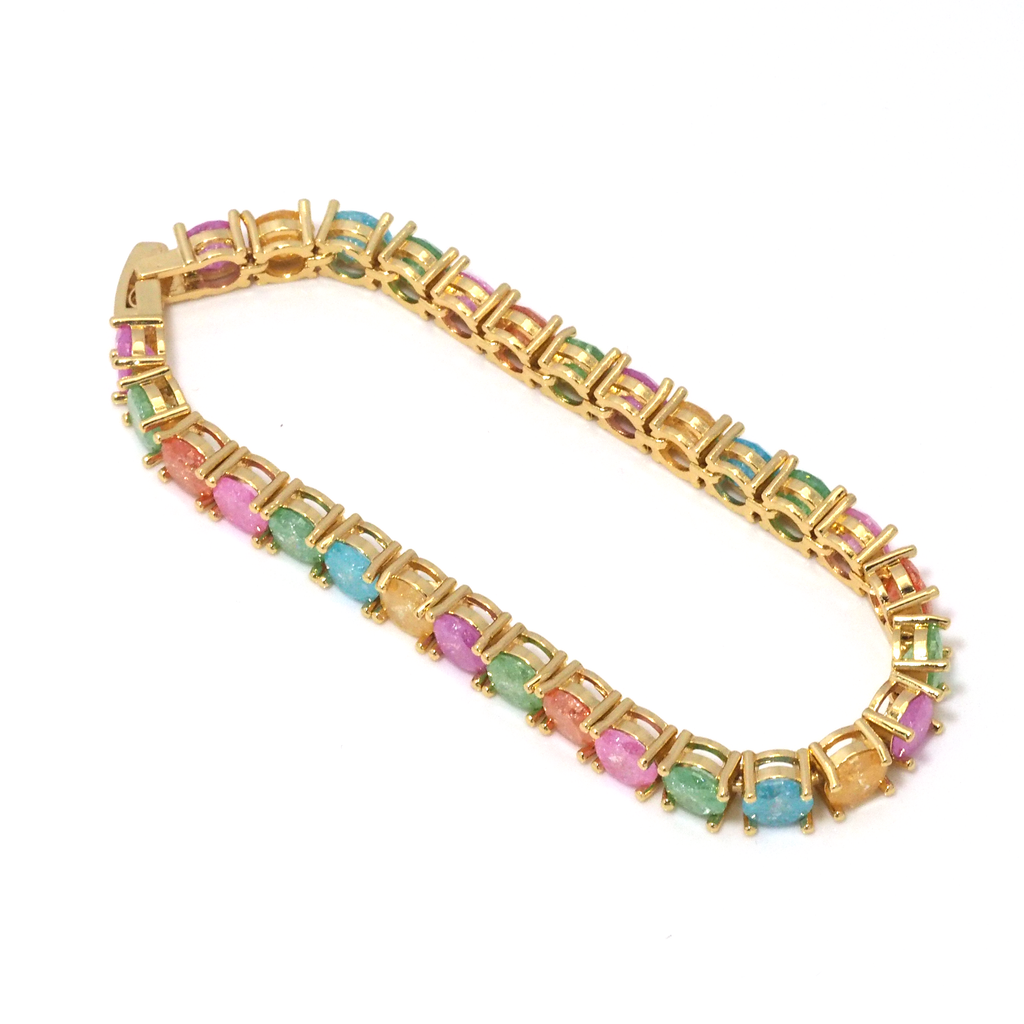 Colorful Stone Gold Adjustable Bracelet, Sku#B346
