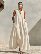 Load image into Gallery viewer, Linen Blend Sleeveless Stand-Collar Maxi Dress – 5 Colors S–3XL