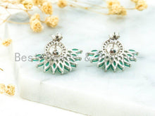 Load image into Gallery viewer, Pearl and CZ Flower Stud Earrings, Sku#O47