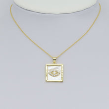 Load image into Gallery viewer, Gold Clear CZ Evil Eye On Square Mother of Pearl Charm Pendant, Sku#LK987