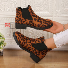 Load image into Gallery viewer, Leopard Print Ankle Boots Women - Mid Heel Chunky Sole Slip-On Boots