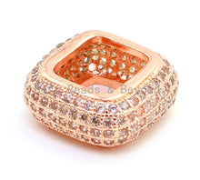 Load image into Gallery viewer, 14mm CZ Micro Pave Big Hole Square Ring Spacer Beads Clear Crystal for Bracelet/Necklace, Cubic Zirconia Large Square Hole Beads, sku#G67