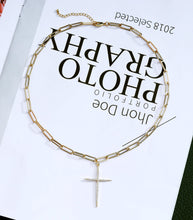 Load image into Gallery viewer, Medium Paperclip Chain Thin Cross Necklace, sku#CL09