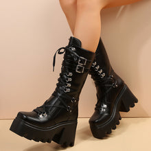 Load image into Gallery viewer, Women's Mid-Calf Casual Leather Boots - Lace-Up Wedge Heel Boots Plus Size
